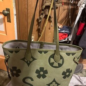 Olive Green Patterned Tote Bag